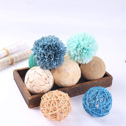 9pcs 3.5 Inch Fall Decorative Ball Orb Rattan Woven Orbs for Home Party Wedding Display Decor Props