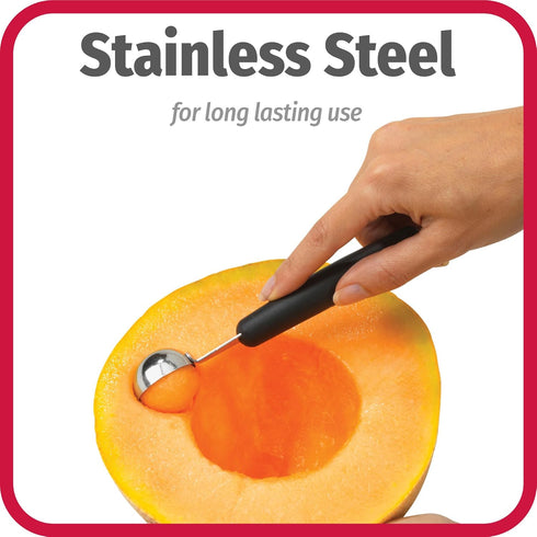 GoodCook Touch 2-in-1 Stainless Steel Melon Baller and Fruit and Veggie Corer Scoop, Silver/Black