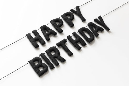 Happy Birthday Felt Fabric Banner, Black Birthday Garland, Reusable Elegant Decoration for Birthday Party