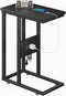 VECELO C Shaped End Table with Charging Station & Power Outlets, Quick