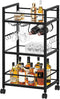 Bar Cart with Wine Rack and Glass Holder, Serving Cart for Home, Mobile Kitchen Shelf, Rolling Beverage Cart in Black