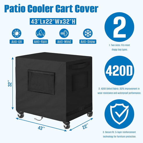100 43L 22W 32H inch Siruiton Patio Cooler Cover - Fits Quart Rolling Cooler - Waterproof Ice Chest Protective Cover