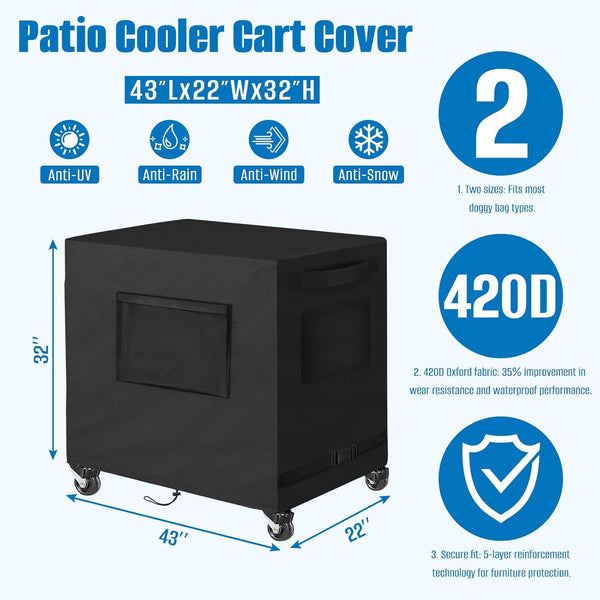 100 43L 22W 32H inch Siruiton Patio Cooler Cover - Fits Quart Rolling Cooler - Waterproof Ice Chest Protective Cover