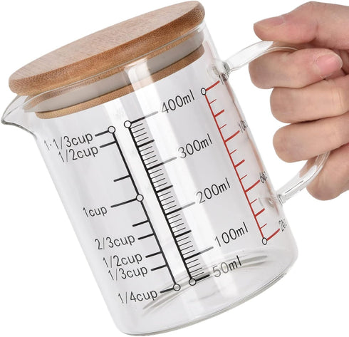 400ml Heat Resistant Glass Measuring Cup, Clear Glass Drinking Container with V