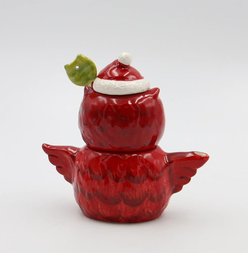 Owl Sugar and Creamer, 5 3/4 X 2 7/8 X 5 3/8"H, Red, White, Black, Green