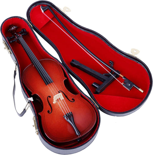 Dselvgvu (8.07"x2.87"x0.91") Wooden Miniature Cello with Stand, Bow and Case Mini Musical Instrument Cello Replica