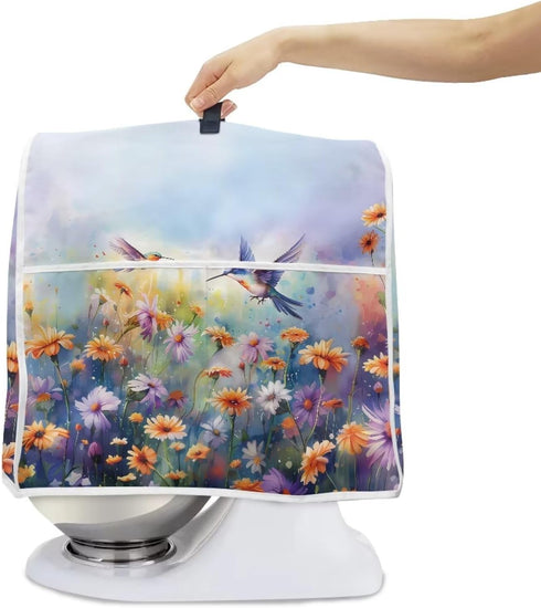 Hummingbird Daisy Dust Cover for Stand Mixer, Kitchen Appliance Cover with Handle and Storage Pocket