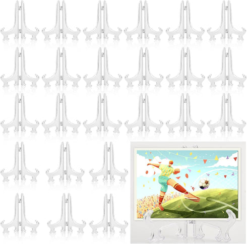25 Pack Acrylic Easel Stand, 3 Inch Clear Plastic Mini Plate Holders for Photos, Sports Cards, Coins