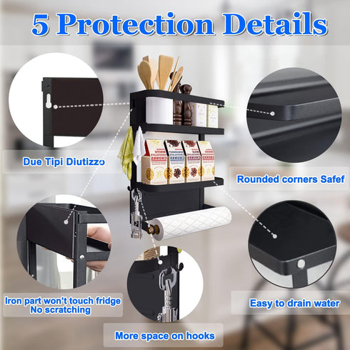 Dr.BeTree Magnetic Spice Rack for Refrigerator Magnetic Paper Towel Holder Shelf Fridge Magnet Organizer Spice Rack Organizer Kitchen Organization Kitchen Storage Black by Dr.BeTree