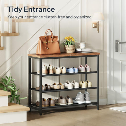 3 4-Tier Closet 9-12 BF94XJ01 HOOBRO Shoe Rack with PU Shelves, Shoe Storage Organizer for and Entryway, Holds Pairs
