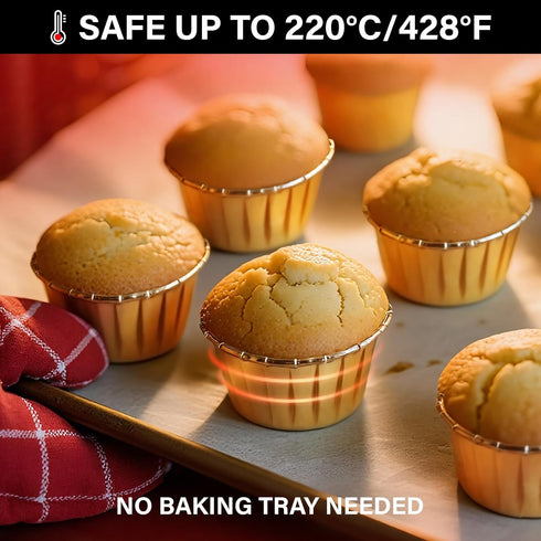 EUSOAR Gold Cupcake Cups - 3.5 Oz, 50pcs Disposable Foil Muffin Liners, Ramekin Aluminum Holders for Baking