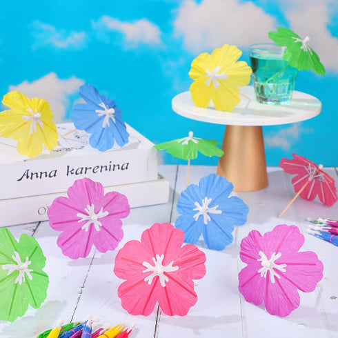 Drink Umbrellas Cocktail Picks Parasol Sticks with Wood Toothpicks for Summer Tropical Wedding Party Decor (150 Pieces)
