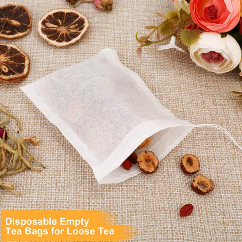 100PCS Tea Filter Bags, Disposable for Loose Leaf Tea, Drawstring Empty Tea Infuser, 1-Cup Capacity