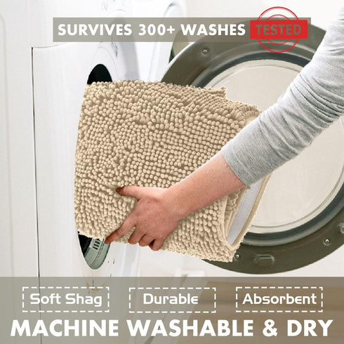 LuxUrux Birch Bathroom Rug - Luxury Bath Mat, Extra-Soft Plush Chenille Microfiber, 24'' x 17''
