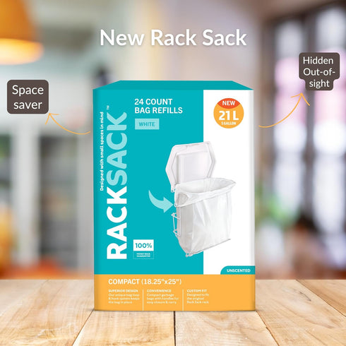 5-Gallon 24 Counts Rack Sack Garbage Bags Kitchen Compact Refill Bags White