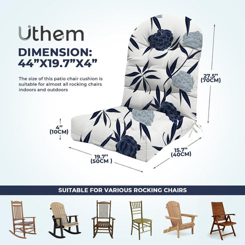 44 Inches Adirondack Chair Cushion Waterproof Indoor Outdoor Rocking Chair Cushion Patio High Back Chair Cushions
