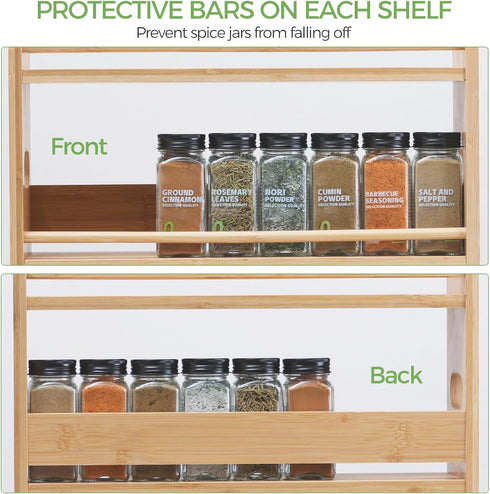 3 Counter Bamboo Spice Rack Organizer, Tier Spice Jars Storage Rack with Handles, Seasoning Shelf for Kitchen or Wall