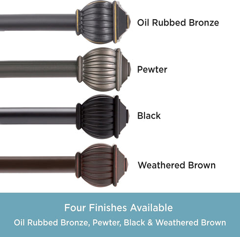 Kenney Beckett Soft Square End Decorative Window Curtain Rod - 28-48" Adjustable Length, Weathered Brown, 1-Pack
