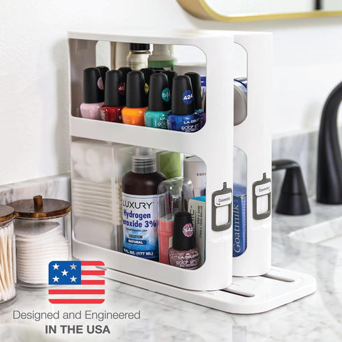 Cabinet Caddy Spice Rack Organizer for Cabinet - Slide & Rotate Kitchen Organizers - 2 Double-Decker Shelves - Non-Skid