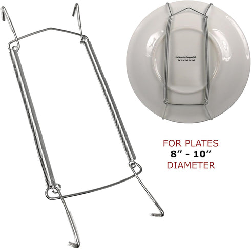BANBERRY DESIGNS Chrome Vinyl Coated Plate Hanger, 8 to 10 Inch, Set of 4 Pcs, Clear Vinyl Sleeves Protect the Plate