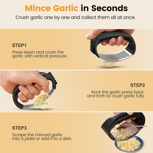Lesbima Garlic Press,Stainless Steel Garlic Mincer Crusher,Easy to Use and Clean,Ergonomic Handle,Easy Kitchen Gadget