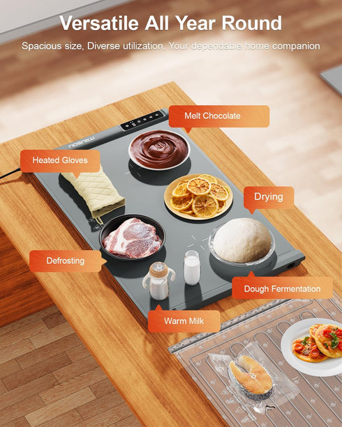 25.2x16" 7 Settings, 99H iTRUSOU Food Warming Mat Extendable Roll-Up Electric Warming Tray with Temp Timer