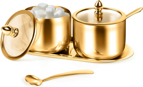 holoith 2 Pcs Coffee and Sugar Dispenser with Tray - 10 oz