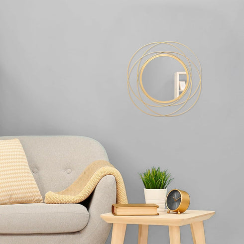 Gold Circular Art Mirrors for Wall, Classic Metal Iron Frame Decor for Living Room, Bedroom, Bathroom