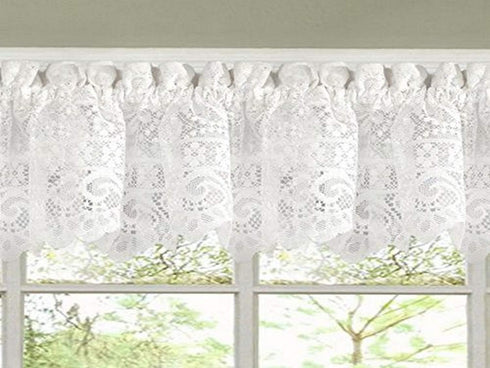 Sweet Home Collection Old World Style Floral Lace Kitchen Curtain Valance, Hopewell White