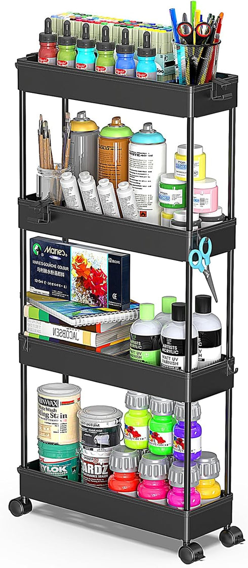 SPACEKEEPER Slim Rolling Storage Cart, 4 Tier Bathroom Organizer Mobile Shelving Unit for Kitchen, Bathroom, Craft,