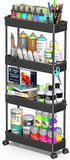 SPACEKEEPER Slim Rolling Storage Cart, 4 Tier Bathroom Organizer Mobile Shelving Unit for Kitchen, Bathroom, Craft,