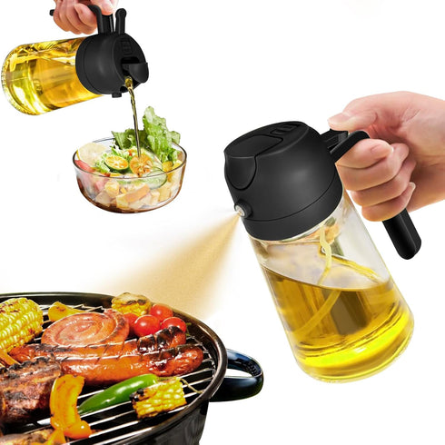 16oz/470ml Oil Sprayer for Cooking - 2 in 1 Olive Oil Dispenser Bottle, Premium Glass Oil Mister for Air Fryer, Salad,