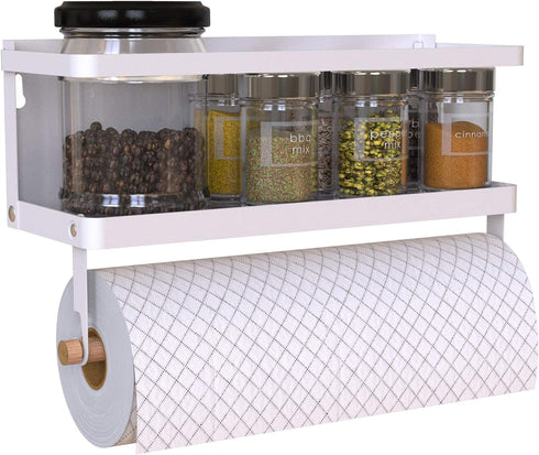 Magnetic Spice Rack Organizer Single Tier Refrigerator Shelf, Easy to Install for Spices, Jar of Olive Oil (White, With
