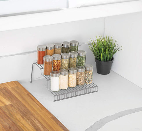 Smart Design 3-Tier Spice Rack, Steel Metal Wire, Rust Resistant, 10.25 x 4.25 Inch - Charcoal Gray
