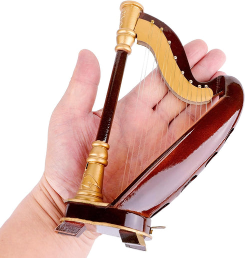 Dselvgvu (7.87"x4.41"x2.28") Wooden Miniature Harp with Case Mini Musical Instrument Harp Replica Collectible Figurines
