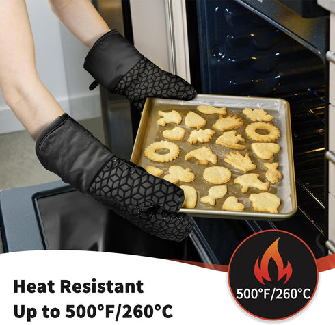 Oven Mitts and Pot Holders Set, 6 Pcs, High Heat Resistant, Large Size, Non-Slip Silicone Surface (Black)