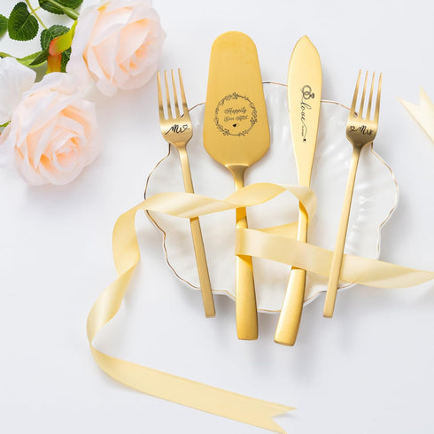Wedding Cake Cutting Set, Gold Knife and Server Set for Birthday and Bridal Shower Gifts