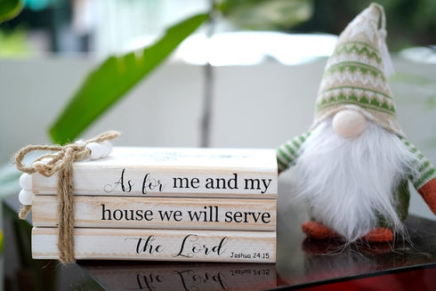 As for Me and My House We Will Serve the Lord Decor - Rustic Wood Decorative Books Stack for Home Coffee Table