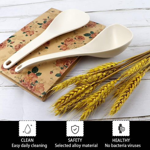 DOERDO 2pcs Rice Paddle Spoon Set, Heat Resistant Kitchen Utensil for Mixing, Serving, Cooking, White