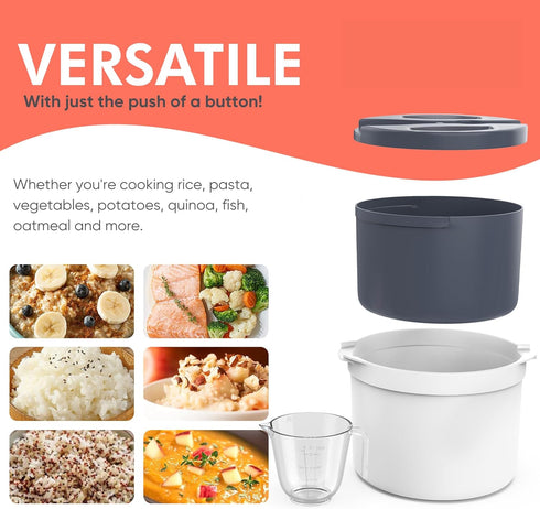 Microwave Rice Cooker Steamer and Pasta Cooker with Strainer - Mess-Free Design, Dishwasher Safe, Cooks 8 Cups