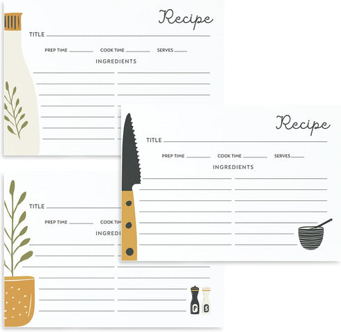 40 Recipe Cards for Recipe Box: Boho Kitchen Recipe Cards in 3 Designs for Weddings or Bridal Showers
