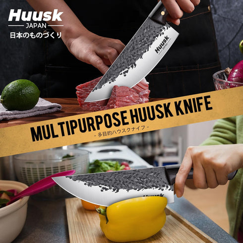 Huusk Butcher Knife, Hand Forged Meat Cleaver Knife, Japanese High Carbon Steel for Outdoor Cooking, Great Christmas