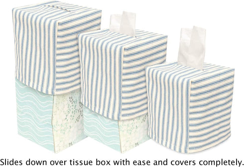 Fabric Tissue Box Cover, Decorative Cotton Blue Floral Fabric Tissue Holder Slipcover for Square Cube Cardboard Facial