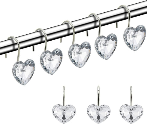 Actpe Decorative Crystal Heart Shape Shower Curtain Hooks, Pack of 12 Rust Resistant Bling Holders