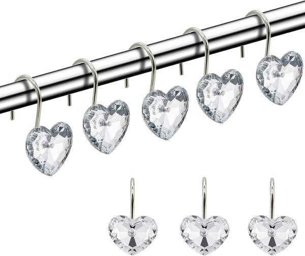 Actpe Decorative Crystal Heart Shape Shower Curtain Hooks, Pack of 12 Rust Resistant Bling Holders
