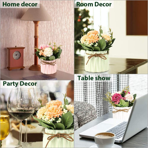 Artificial Hydrangea Bouquet with Small Ceramic Vase, Fake Silk Flowers Decoration for Home Party Wedding