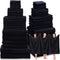 Mixweer 24 Piece Black Microfiber Absorbent Towel Set: 2 Oversized Bath Sheets,