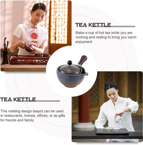 Hemoton Ceramic Teapot with Infuser, Vintage 360 Rotation Tea Maker with Side Handle for Loose Tea 7OZ/170ml
