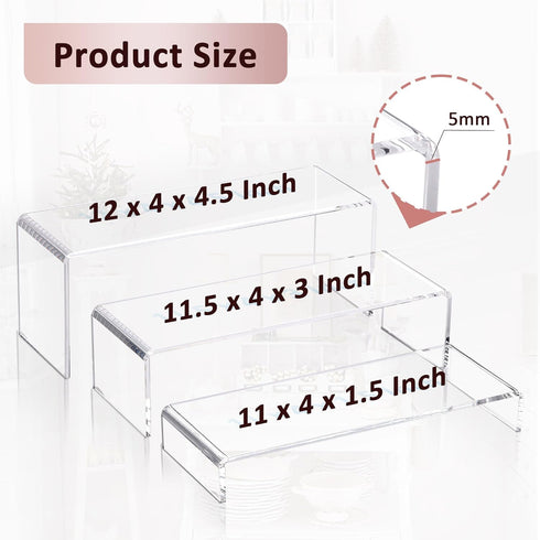 1 Set 3 12" 5 mm Large Acrylic Clear Display Risers, Sizes Rectangular Showcase Collectibles Display Shelf, Thick