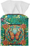 Waterproof Square Butterfly Rose Print Tissue Case Cover, Foldable Kleenex Box for Home Office, Green